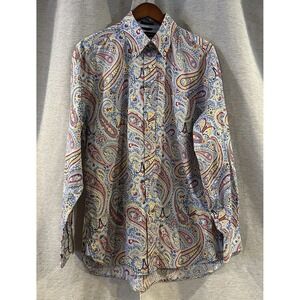 Tommy Hilfiger 80s 2 Ply Fabric Paisley Button Down Shirt Mens sz L Long Sleeve‎